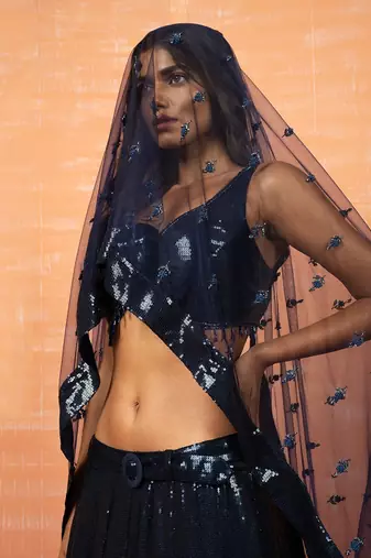 Blue Sequin Lehenga Set