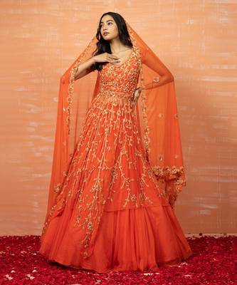 Orange Zardosi Embroidered Lehenga Set 1