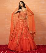 Orange Zardosi Embroidered Lehenga Set