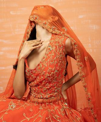Orange Zardosi Embroidered Lehenga Set 2