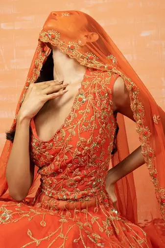 Orange Zardosi Embroidered Lehenga Set