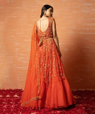 Orange Zardosi Embroidered Lehenga Set 3