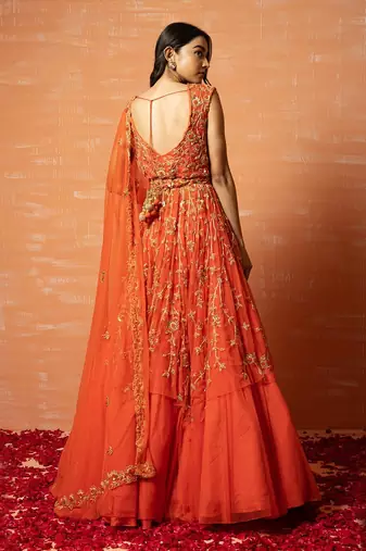 Orange Zardosi Embroidered Lehenga Set