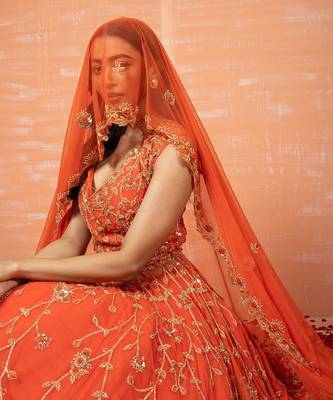 Orange Zardosi Embroidered Lehenga Set 4