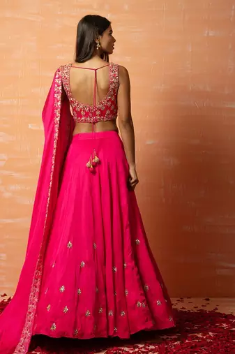 Pink Hand Embroidered Lehenga Set