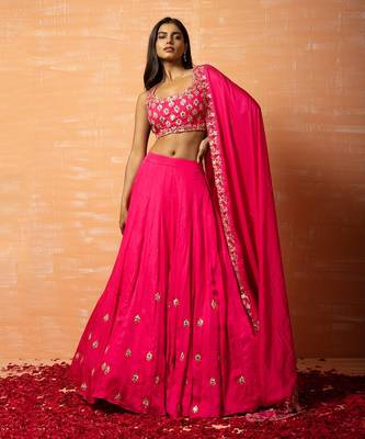 Pink Hand Embroidered Lehenga Set 1