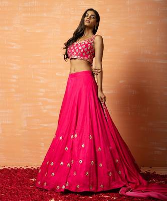 Pink Hand Embroidered Lehenga Set 3