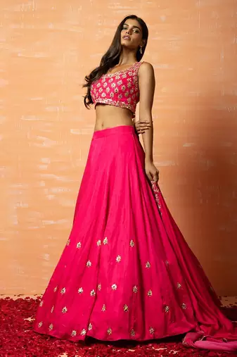 Pink Hand Embroidered Lehenga Set