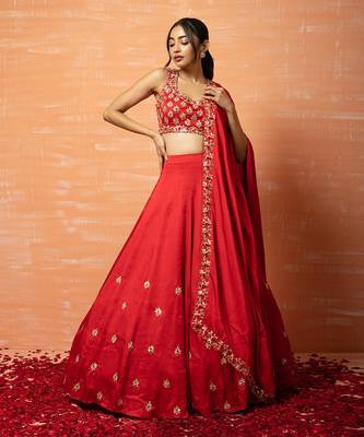 Red Hand Embroidered Lehenga Set 1