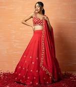 Red Hand Embroidered Lehenga Set