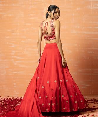 Red Hand Embroidered Lehenga Set 3