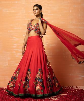 Red 3d Lehenga Set 1