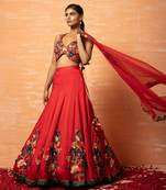 Red 3d Lehenga Set