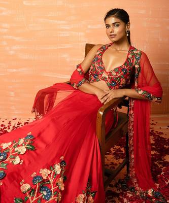 Red 3d Lehenga Set 2