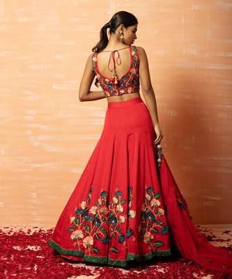 Red 3d Lehenga Set 3