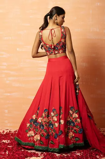 Red 3d Lehenga Set