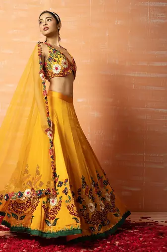 Yellow 3d Lehenga Set