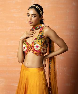 Yellow 3d Lehenga Set 4
