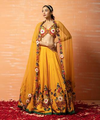 Yellow 3d Lehenga Set 1