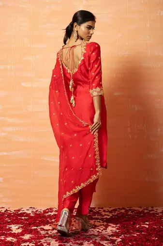 Red Hand Embroidered Kurta Set
