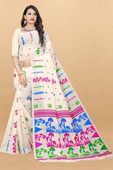 Off White Woven Cotton Silk Saree Without Blouse