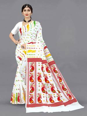 White Woven Cotton Silk Saree Without Blouse 1