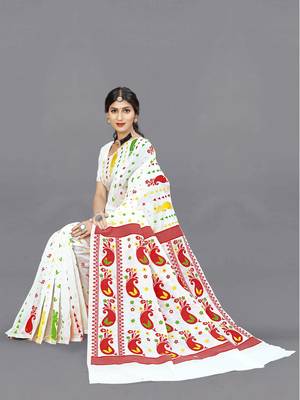White Woven Cotton Silk Saree Without Blouse 3