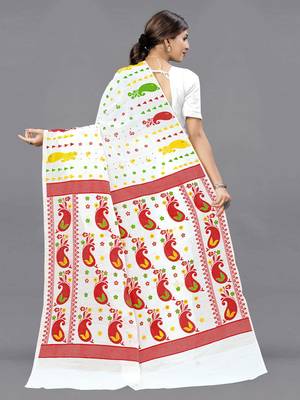 White Woven Cotton Silk Saree Without Blouse 4