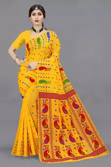 Mustard Woven Cotton Silk Saree Without Blouse
