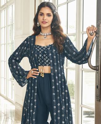 Koti Salwar Suit Georgette Teal Blue 4