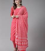Pink printed cotton ethnic-kurtis