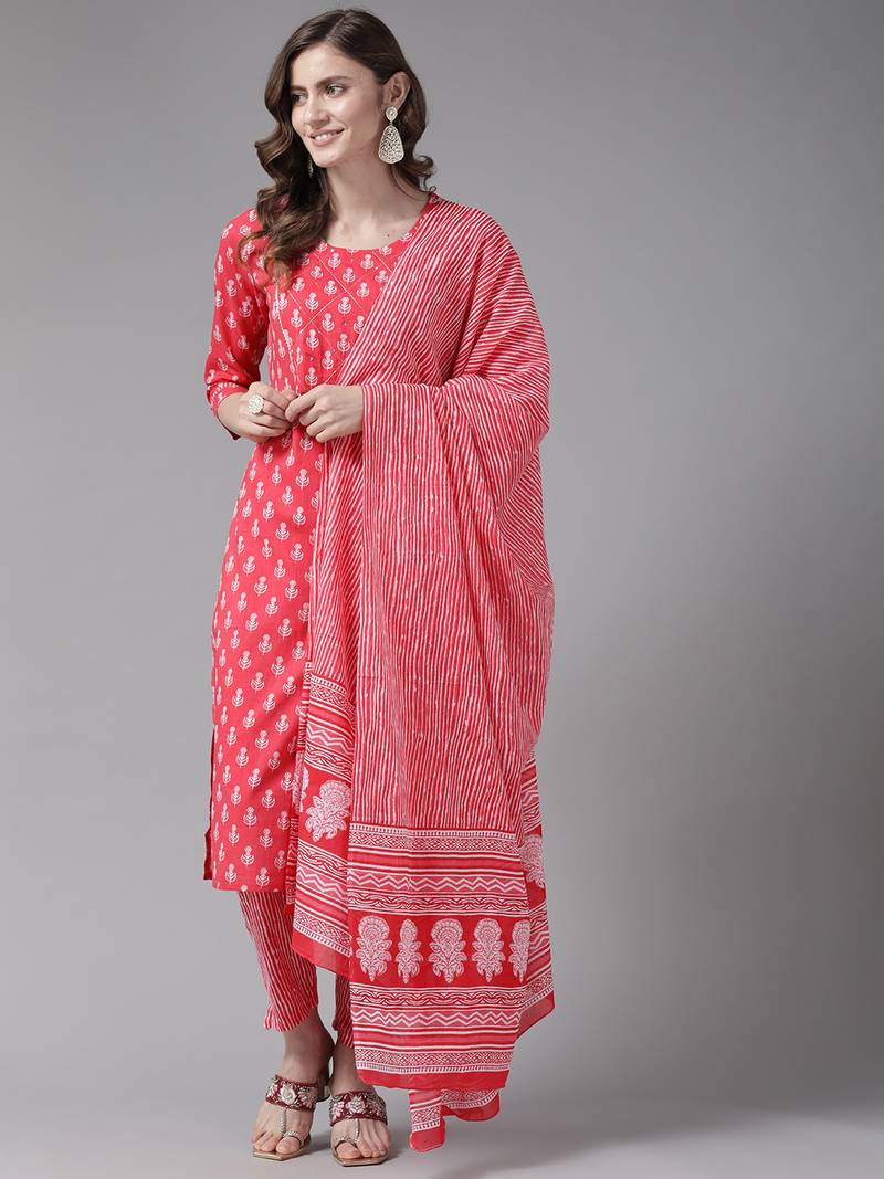 Pink printed cotton ethnic-kurtis