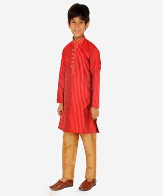 Boy's Kurta Pajama For Kids | Striped | Silk | Churindar Pyajama | Traditional Ethnic Wear (S-185) 1