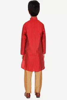 Boy's Kurta Pajama For Kids | Striped | Silk | Churindar Pyajama | Traditional Ethnic Wear (S-185)
