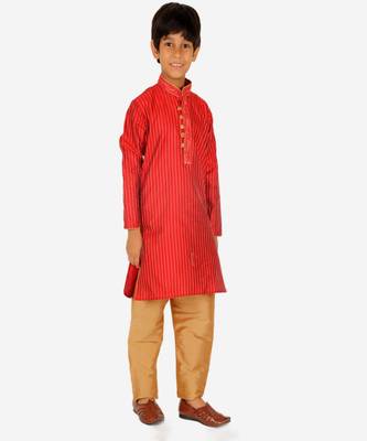 Boy's Kurta Pajama For Kids | Striped | Silk | Churindar Pyajama | Traditional Ethnic Wear (S-185) 3