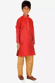 Boy's Kurta Pajama For Kids | Striped | Silk | Churindar Pyajama | Traditional Ethnic Wear (S-185)