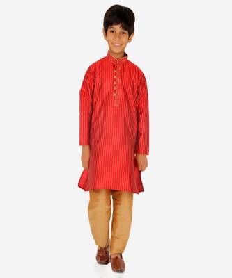 Boy's Kurta Pajama For Kids | Striped | Silk | Churindar Pyajama | Traditional Ethnic Wear (S-185) 4
