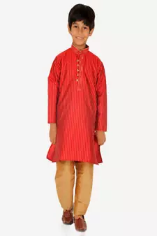 Boy's Kurta Pajama For Kids | Striped | Silk | Churindar Pyajama | Traditional Ethnic Wear (S-185)