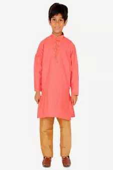 Boy's Kurta Pajama For Kids | Striped | Silk | Churindar Pyajama | Traditional Ethnic Wear (S-185)