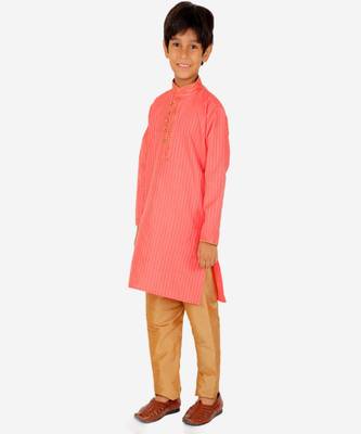 Boy's Kurta Pajama For Kids | Striped | Silk | Churindar Pyajama | Traditional Ethnic Wear (S-185) 3