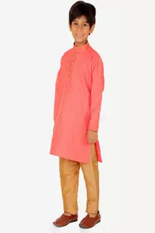 Boy's Kurta Pajama For Kids | Striped | Silk | Churindar Pyajama | Traditional Ethnic Wear (S-185)