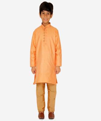 Boy's Kurta Pajama For Kids | Striped | Silk | Churindar Pyajama | Traditional Ethnic Wear (S-185) 4