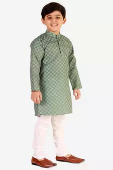 Green Checks Cotton Kurta Pajama Set // Traditional Wear