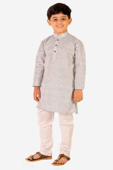 Boy's Cotton Self Design Kurta Pyjama For Kids Ethnic Wear For Wedding & Function (S-186)