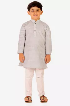 Boy's Cotton Self Design Kurta Pyjama For Kids Ethnic Wear For Wedding & Function (S-186)