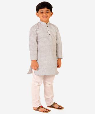Boy's Cotton Self Design Kurta Pyjama For Kids Ethnic Wear For Wedding & Function (S-186) 4