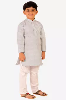 Boy's Cotton Self Design Kurta Pyjama For Kids Ethnic Wear For Wedding & Function (S-186)