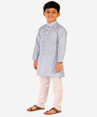 Boy's Cotton Self Design Kurta Pyjama For Kids Ethnic Wear For Wedding & Function (S-186) 2