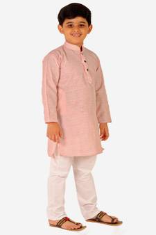 Boy's Cotton Self Design Kurta Pyjama For Kids Ethnic Wear For Wedding & Function (S-186)