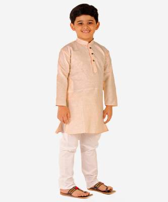 Boy's Cotton Self Design Kurta Pyjama For Kids Ethnic Wear For Wedding & Function (S-186) 1
